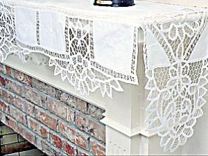 Battenburg Mantel Scarfs. Princess Battenburg Lace. 118″x22″ drops