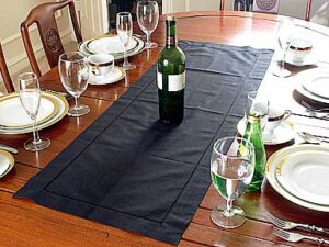 Table Runner. Black Hemstitch Table Runner.