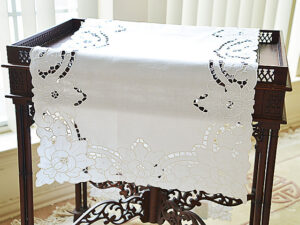 Table Runner. Grace Hand Embroidery. White Color
