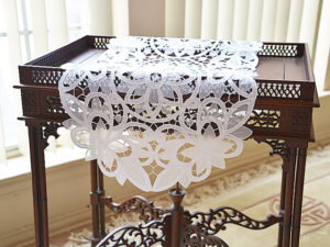 Table Runner. Christina Crystal Lace. Oval Corner. White Color.