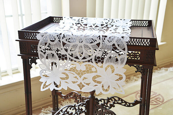 rectangular crystal lace runner.