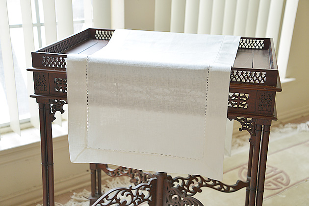 Table Runner. Linen Hemstitch. Winter White Color