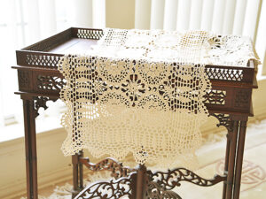 Table Runner. Sun Flowers Crochet Lace. Wheat Color