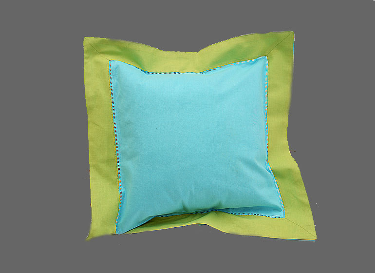 Baby Hemstitch Pillow Sham, Aqua & Hot Green border