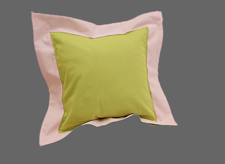 Baby Hemstitch Pillow Sham, Hot Green & Light Pink border