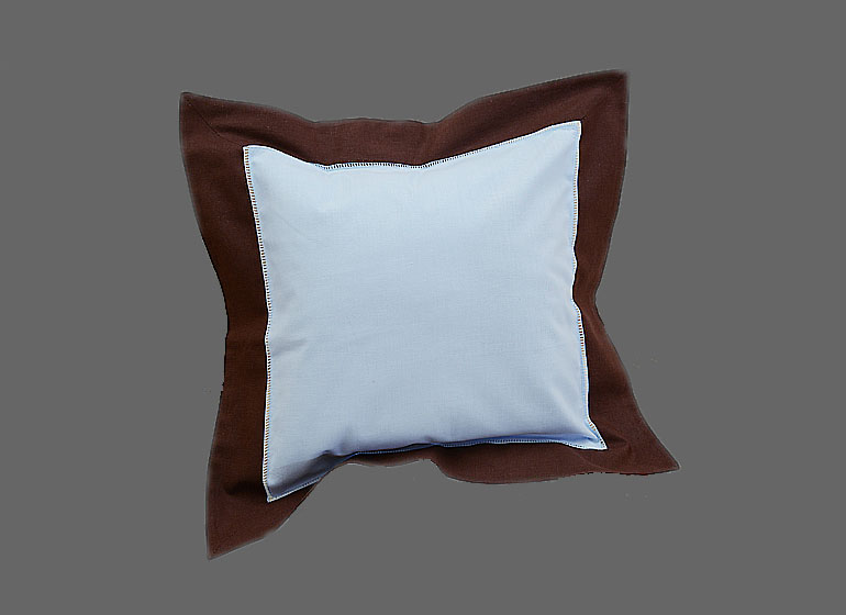 Baby Hemstitch Pillow Sham, Light Blue & Brown border