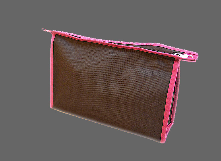 Cosmetic Bag. Brown with Hot Pink Trims