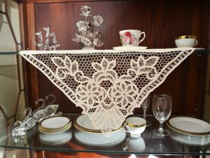 Battenburg Lace Book Shelf Decor. Battenburg Butterfly Design. Ecru