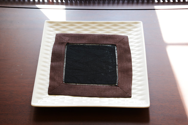 black & fudge hemstitch cocktail napkin