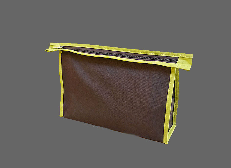 Cosmetic Bag. Brown with Hot Green Trims