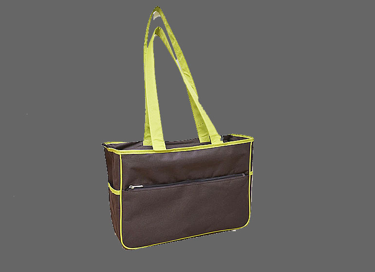 Diaper Caddy Bag. Brown with Hot Green Shoulder Belt