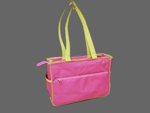 Diaper Caddy Bags. Heavy Polyester. Hot Pink & Hot Green Belt, Almond Taupe with Black Belt, Red with Hot Green Belt. (14″x10″x5″)