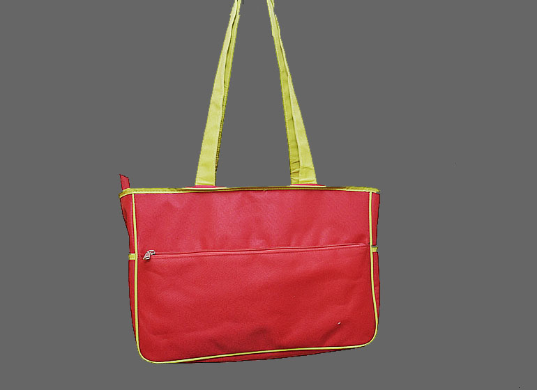 Diaper Caddy Bag. Red with Hot Green Shoulder Belt