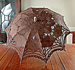 brown battenburg parasol