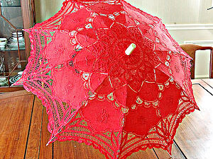 red battenburg parasol