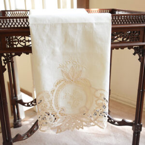Battenburg Lace Bath Towels. Mother of Pearl Color