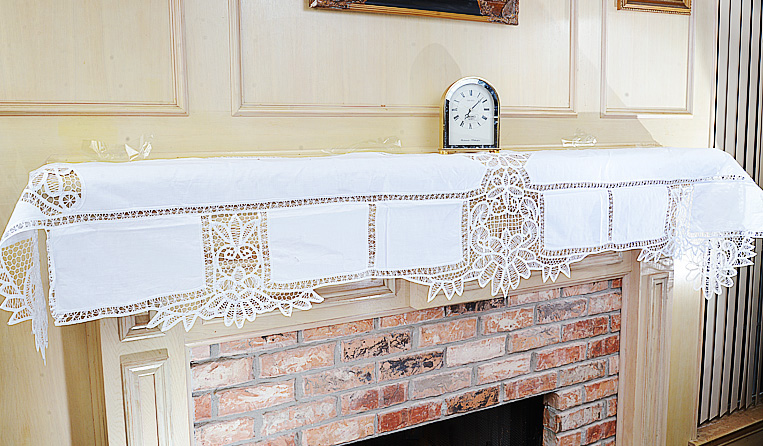 battenburg lace fireplace mantel scarf