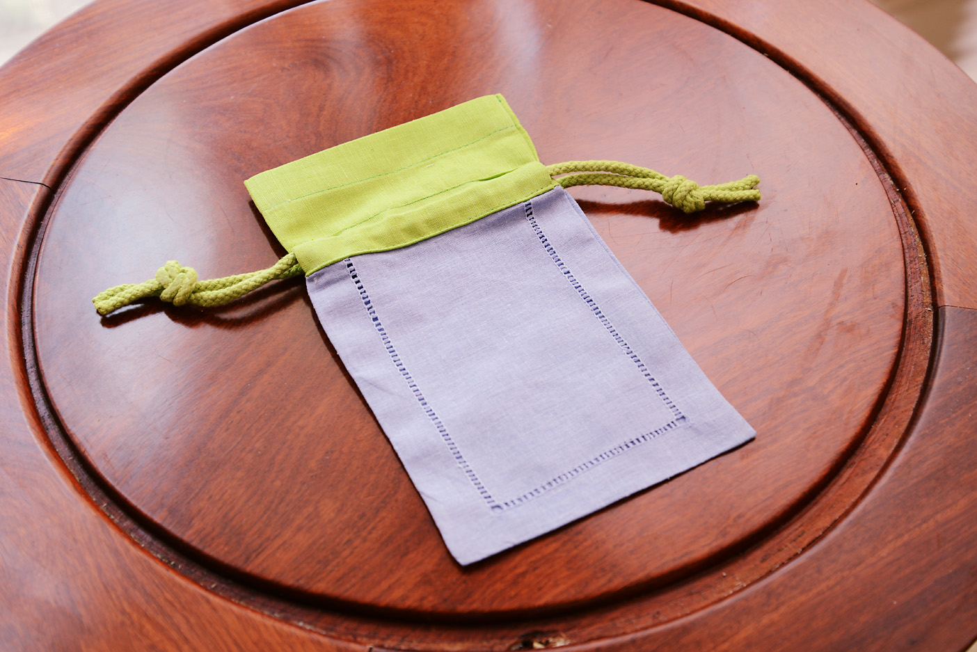 Hemstitch Sachet Bag. Lavender with Hot Green Top