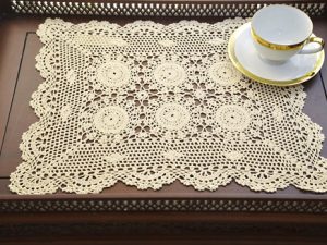Crochet Placemts. Sunflower Crochet. White & Wheat Color (1 pc.)